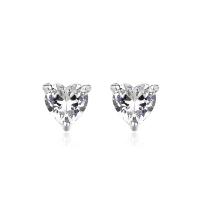 Cubic Zircon ( CZ ) Stud Earring, 925 Sterling Silver, Hjärta, platina pläterad, micro bana cubic zirconia & för kvinna, 5x5mm, Säljs av Par