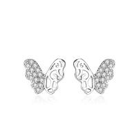 Cubic Zirconia micro pavimenta Sterling Silver Earring, 925 argento sterlina, Farfalla, placcato, Micro spianare cubic zirconia & per la donna & cavo, nessuno, 10x8mm, Venduto da coppia