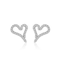 Cubic Zirconia Micro άνοιγαν Sterling Silver Σκουλαρίκι, 925 Sterling Silver, Καρδιά, χρώμα επιπλατινωμένα, μικρο ανοίξει κυβικά ζιρκονία & για τη γυναίκα & κοίλος, 11x14mm, Sold Με Ζεύγος