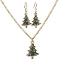 lega in zinco set di gioielli fashion, orecchino & Collana, Albero di Natale, placcato color oro, 2 pezzi & Design natalizio & per la donna & smalto, verde, assenza di nichel,piombo&cadmio, 5.3*2.5cm,3.6*2.5cm, Lunghezza Appross. 50 cm, Venduto da set