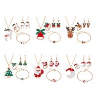 liga de zinco Conjunto de Jóias, Anel de dedo & Bracelete / Pulseira & Brincos & colar, cromado de cor dourada, 4 peças & Design de Natal & Vario tipos a sua escolha & para mulher & esmalte, Mais cores pare escolha, níquel, chumbo e cádmio livre, comprimento Aprox 60 cm, Aprox 18 cm, vendido por Defina