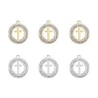 Nerezová ocel Cross Přívěsky, 304 Stainless Steel, Flat Round, unisex & s drahokamu & dutý, více barev na výběr, 20x28mm, Cca 10PC/Bag, Prodáno By Bag