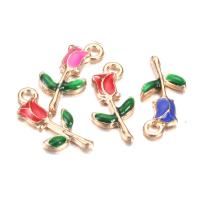 Zink legering emalje vedhæng, Zinc Alloy, Rose, guldfarve belagt, Unisex, flere farver til valg, nikkel, bly & cadmium fri, 9x18mm, Ca. 50pc'er/Bag, Solgt af Bag