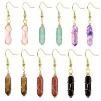 Gemstone Oorbellen, Edelsteen, met Messing, gold plated, verschillende materialen voor de keuze & voor vrouw, meer kleuren voor de keuze, 40x8mm, Verkocht door pair