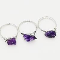 Natürlicher Quarz-Fingerring, Amethyst, mit Messingdraht, silberfarben plattiert, für Frau, violett, 22-23mm, verkauft von PC