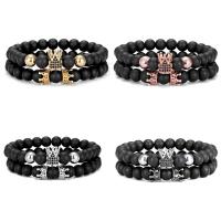 Gemstone Armbånd, Abrazine Stone, med Messing, Crown, 2 stykker & Unisex & Micro Pave cubic zirconia, flere farver til valg, 8mm, Længde Ca. 7.48 inch, Solgt af sæt