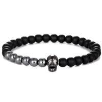 Gemstone Armbånd, Abrazine Stone, med Messing, Skull, mode smykker & Unisex & Micro Pave cubic zirconia, flere farver til valg, 6mm, Længde Ca. 7.48 inch, Solgt af PC