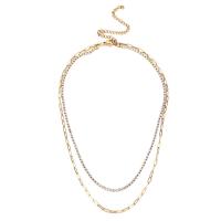 Collier de mode Multi couche, Acier inoxydable 304, avec 3.94inch chaînes de rallonge, Double couche & pour femme & avec strass, plus de couleurs à choisir, 2mm,2.5mm, Longueur Environ 13.78 pouce, Environ 15.75 pouce, Vendu par PC