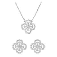 Cubic Zirconia Micro effenen koperen sieraden Sets, Stud Oorbel & halsketting, Messing, met 5cm extender keten, Four Leaf Clover, echt goud verguld, mode sieraden & verschillende stijlen voor de keuze & micro pave zirconia & voor vrouw, meer kleuren voor de keuze, nikkel, lood en cadmium vrij, 22mm, Lengte 40 cm, Verkocht door PC