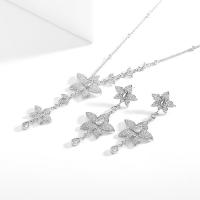 Micro zirconi Pave ottone Jewelry Set, orecchino & Collana, Fiore, placcato oro vero, gioielli di moda & stili diversi per la scelta & Micro spianare cubic zirconia & per la donna, nessuno, assenza di nichel,piombo&cadmio, 26x63mm, Lunghezza 70 cm, Venduto da PC