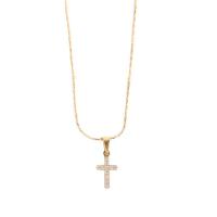 Collier d'acier titane, croix, pavé de micro zircon & pour femme, Or, 450mm, Vendu par PC