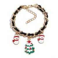 Bracelet de vacances de Noël, alliage de zinc, avec cuir PU, Placage de couleur d'or, Bijoux de Noël & pour femme & émail, plus de couleurs à choisir, Longueur Environ 7 pouce, Vendu par PC