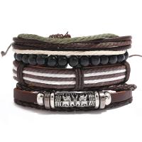 Wrap armband, PU, met Wax & Hout & Copper Coated Plastic & Zinc Alloy, 4 stuks & voor de mens, koffie kleur, Lengte Ca 7.08 inch, Verkocht door Stel