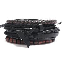 Omslag armband, PU, med Milano Sladd & Vax & Trä & Zink Alloy, 4 stycken & för människan, svart, Längd Ca 7.08 inch, Säljs av Ställ