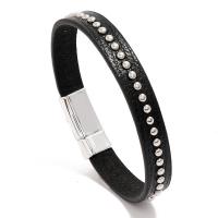 PU Leather Cord Bracelets with Titanium Steel with rivet stud & for man black 10mm Length Approx 8.07 Inch Sold By PC