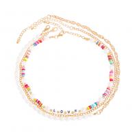 Collar Multi de la capa, aleación de zinc, con Arcilla polimero, chapado en color dorado, tres piezas & Joyería & para mujer, multicolor, longitud 37.44-44.7 cm, Vendido por Set