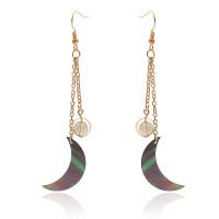 Boucles d'oreilles coquillage, fer, avec coquille & cristal, bijoux de mode & pour femme, doré, protéger l'environnement, sans nickel, plomb et cadmium, 90mm, Vendu par paire