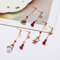 Boucles d'oreilles de Noël, alliage de zinc, Placage de couleur d'or, Conception de Noël & modèles différents pour le choix & pour femme & émail, plus de couleurs à choisir, protéger l'environnement, sans nickel, plomb et cadmium, 6.5cm,4.8cm, Vendu par paire