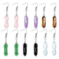 Gemstone Earrings, misto de pedras semi-preciosas, with cobre, Cónico, cromado de cor prateada, materiais diferentes para a escolha & para mulher, Mais cores pare escolha, 40x8mm, vendido por par