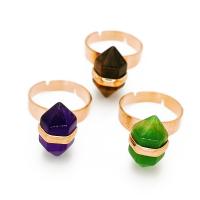 Gemstone Finger Ring, Ädelsten, med Mässing, Koniska, guldfärg pläterade, Justerbar & mode smycken & olika material för val, fler färger för val, 20mm, Säljs av PC