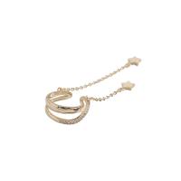 laiton Clip boucle d’oreille, étoile, Plaqué d'or, bijoux de mode & pavé de micro zircon & pour femme, doré, protéger l'environnement, sans nickel, plomb et cadmium, 17x5mm, Vendu par PC