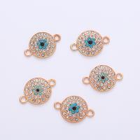 Connecteur Evil Eye, laiton, Plat rond, plaqué de couleur d'or KC, DIY & pavé de micro zircon & boucle de 1/1, plus de couleurs à choisir, protéger l'environnement, sans nickel, plomb et cadmium, 22x15x2mm, Environ 100PC/sac, Vendu par sac