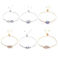 Bracelet Evil Eye bijoux, laiton, Placage, Réglable & unisexe & pavé de micro zircon & émail, plus de couleurs à choisir, protéger l'environnement, sans nickel, plomb et cadmium, Longueur Environ 18 cm, Vendu par PC