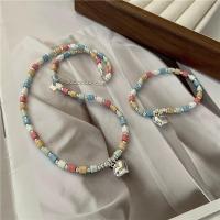 925 Sterling Silver Jewelry Set, Bracciale & Collana, 925 sterline d'argento, with Seedbead, lucido, stili diversi per la scelta & per la donna, multi-colore, Venduto da lotto