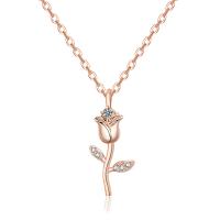 Collana in ottone di stesa Micro zircone cubico, Rose, placcato, Micro spianare cubic zirconia & per la donna, colore originale, 10x8.30mm, Lunghezza Appross. 17.7 pollice, Venduto da lotto