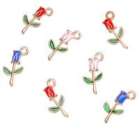 Zink legering emalje vedhæng, Zinc Alloy, Rose, guldfarve belagt, Unisex, flere farver til valg, nikkel, bly & cadmium fri, 10x18mm, Ca. 100pc'er/Bag, Solgt af Bag