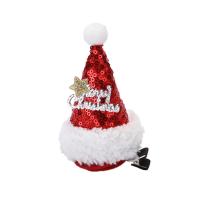 Kerst Haar Clip, Doek, met Zinc Alloy, Hoed van Kerstmis, Kerst sieraden & verschillende stijlen voor de keuze, rood, 70x120mm, Verkocht door PC