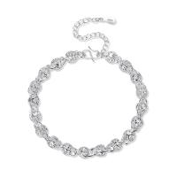 laiton bracelet, Placage de couleur argentée, bijoux de mode & pour femme, argent, 240mm, Vendu par lot