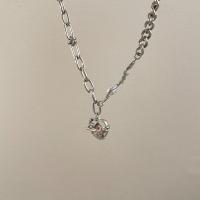 Collier d'acier titane, avec perle de plastique, coeur, Style coréen & pavé de micro zircon & pour femme, couleur originale, Longueur Environ 17 pouce, Vendu par PC