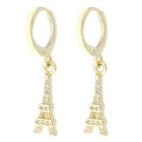 Boucles d'oreilles en laiton zircon cubique pavent, Placage de couleur d'or, pavé de micro zircon & pour femme, 31mm, Vendu par paire