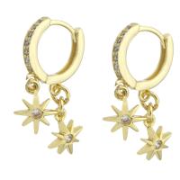 Boucles d'oreilles en laiton zircon cubique pavent, Huit Étoile, Placage de couleur d'or, pavé de micro zircon & pour femme, 28mm, Vendu par paire