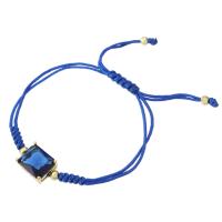 Messing armband met micro-paved kubieke zirconia's, met Textiel binnenwerk Cord, gold plated, Verstelbare & geverfd & micro pave zirconia & voor vrouw, blauw, Lengte Ca 9 inch, Verkocht door PC