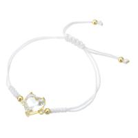 Messing armband met micro-paved kubieke zirconia's, met Textiel binnenwerk Cord, gold plated, Verstelbare & micro pave zirconia & voor vrouw, wit, Lengte Ca 9 inch, Verkocht door PC