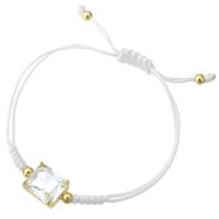 Terningformet Zirkon Micro Pave Messing armbånd, med Terylene Cord, guldfarve belagt, Justerbar & Micro Pave cubic zirconia & for kvinde, hvid, Længde Ca. 9 inch, Solgt af PC