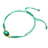 Cubic Zirconia Micro Pave Brass Bracelet with Polyester Cord gold color plated Adjustable & dyed & micro pave cubic zirconia & for woman green Length Approx 9 Inch Sold By PC