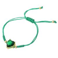 Messing armband met micro-paved kubieke zirconia's, met Textiel binnenwerk Cord, gold plated, Verstelbare & geverfd & micro pave zirconia & voor vrouw, groen, Lengte Ca 9 inch, Verkocht door PC