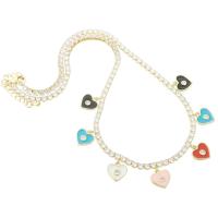 Collana in ottone di stesa Micro zircone cubico, Cuore, placcato color oro, Micro spianare cubic zirconia & per la donna & smalto, multi-colore, Lunghezza Appross. 18.5 pollice, Venduto da PC