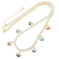 Collana in ottone di stesa Micro zircone cubico, occhio, placcato color oro, Micro spianare cubic zirconia & per la donna & smalto, multi-colore, Lunghezza Appross. 18.5 pollice, Venduto da PC