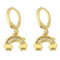 Huggie hoepel Drop Earrings, Messing, Regenboog, gold plated, micro pave zirconia & voor vrouw, 23mm, Verkocht door pair