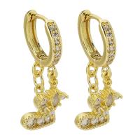 Huggie hoepel Drop Earrings, Messing, Hart, gold plated, micro pave zirconia & voor vrouw, 30mm, Verkocht door pair