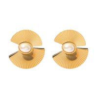 Stainless Steel Stud Earrings 304 Stainless Steel with ABS Plastic Pearl Vacuum Ion Plating fashion jewelry & for woman golden Sold By Pair