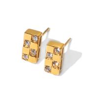 Roestvrij staal Stud Earrings, 304 roestvrij staal, mode sieraden & micro pave zirconia & voor vrouw, gouden, 9.79x5.05mm, Verkocht door pair