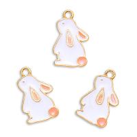 Zinc Alloy émail Pendants, alliage de zinc, lapin, Placage de couleur d'or, unisexe, blanc, protéger l'environnement, sans nickel, plomb et cadmium, 14x22mm, Environ 100PC/sac, Vendu par sac