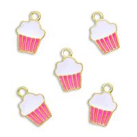 Zinc Alloy émail Pendants, alliage de zinc, crème glacée, Placage de couleur d'or, unisexe, rose, protéger l'environnement, sans nickel, plomb et cadmium, 10x14mm, Environ 100PC/sac, Vendu par sac