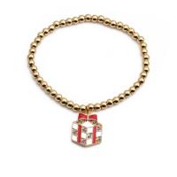 Christmas Holiday Bracelet Brass gold color plated Christmas jewelry & micro pave cubic zirconia & for woman & enamel nickel lead & cadmium free Length 7.1 Inch Sold By PC