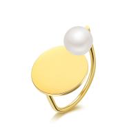 Titantium Cruach Finger Ring, Cruach Tíotáiniam, le Pearl Plaisteacha, 14K óir plated, jewelry faisin & do bhean, órga, 26mm, Díolta De réir PC